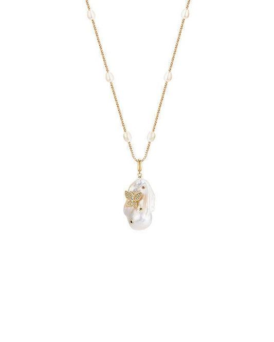 Baroque Pearl Butterfly Necklace