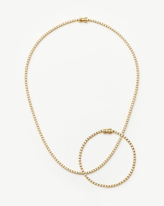 18k Gold Vermeil Tennis Necklace and Bracelet Set