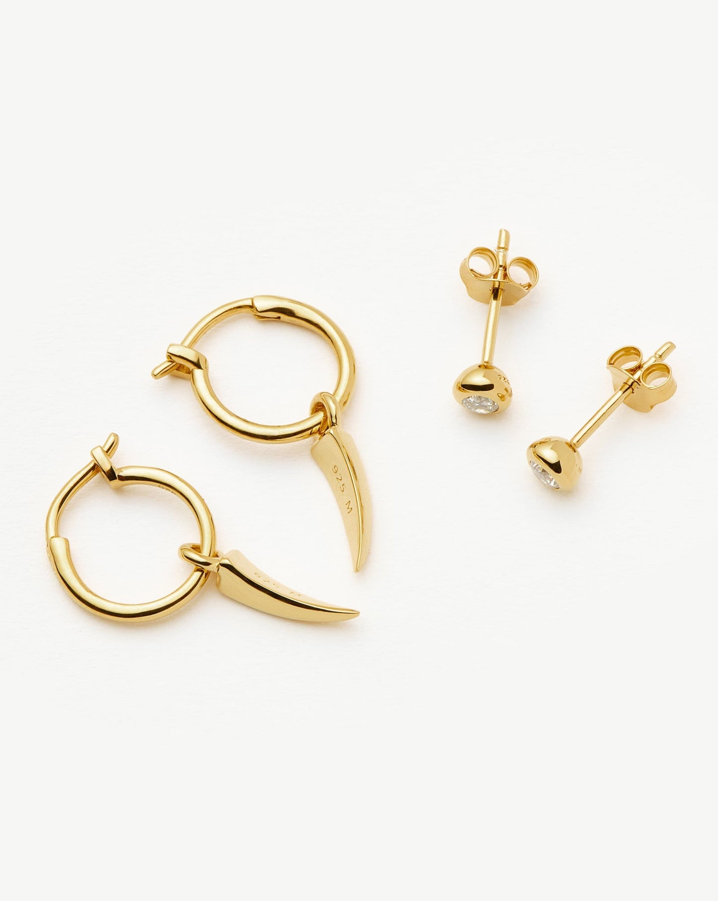 Gold Vermeil Claw Hoop and Stud Earrings Set