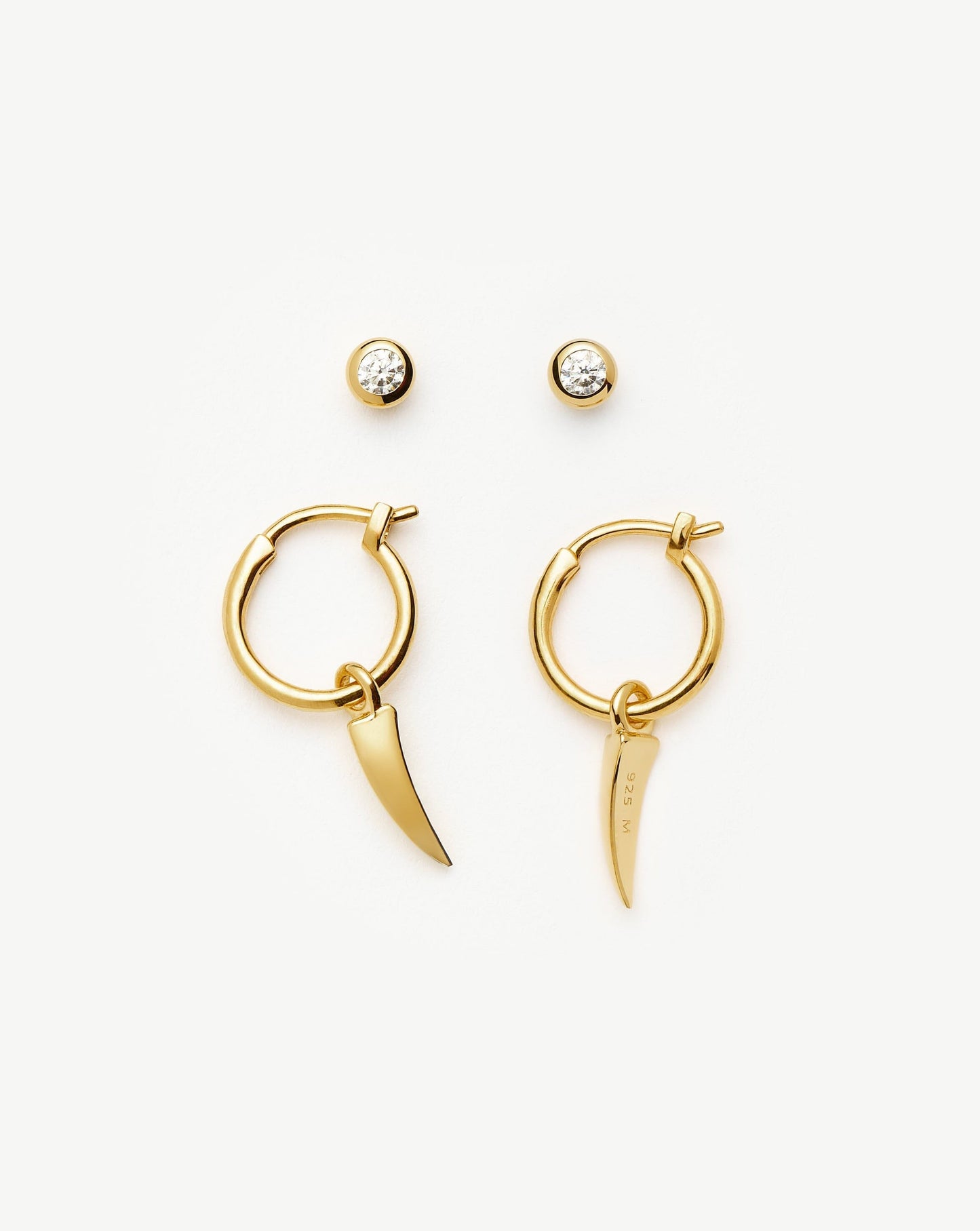 Gold Vermeil Claw Hoop and Stud Earrings Set