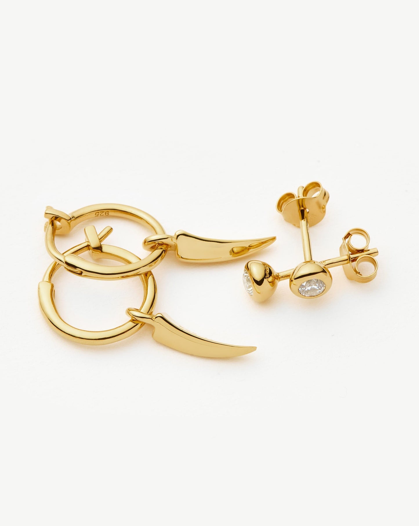 Gold Vermeil Claw Hoop and Stud Earrings Set