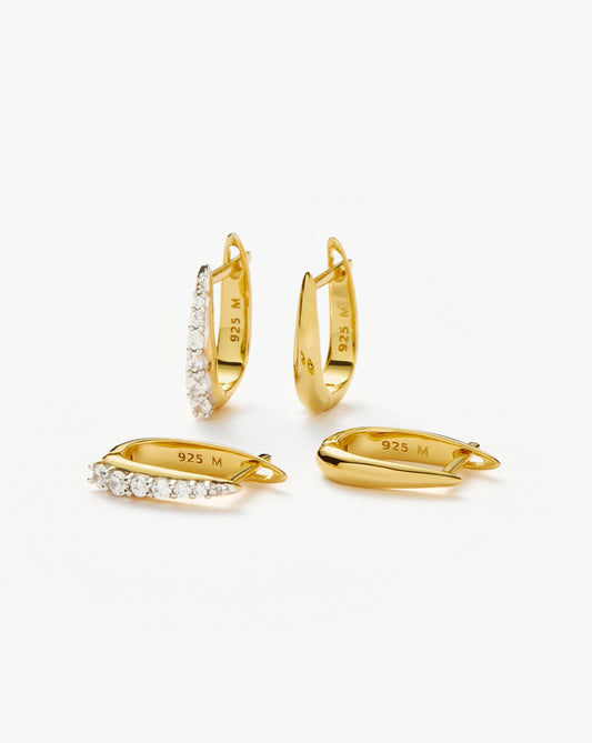 Gold Vermeil Claw Pave Huggies Earring Set