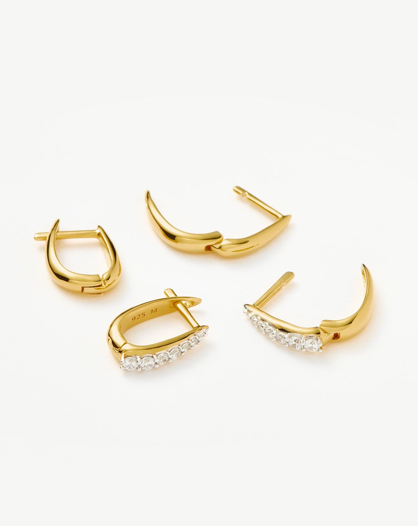 Gold Vermeil Claw Pave Huggies Earring Set