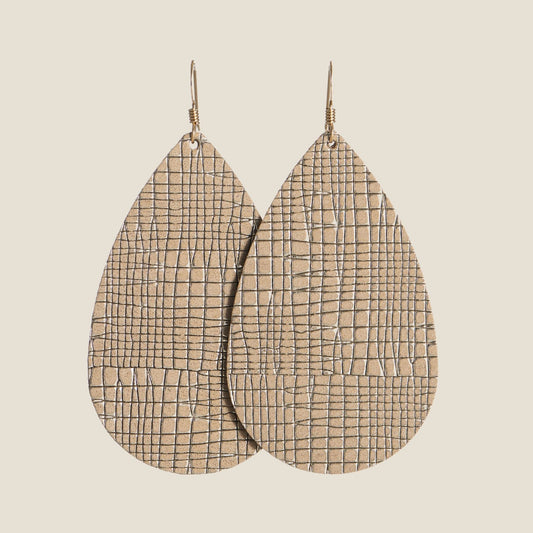 Cream Teardrop Earrings in Trellis Design