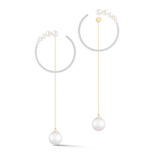 Gold Pearl Hoop Earrings with Drop Design