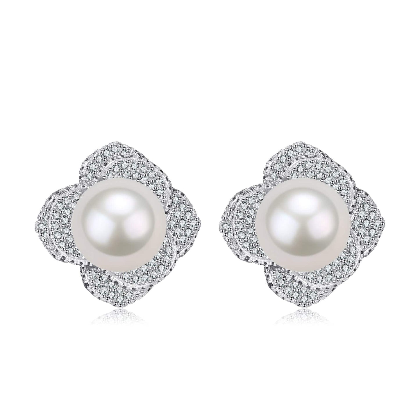 Freshwater Pearl and CZ Floral Earrings 10-11mm