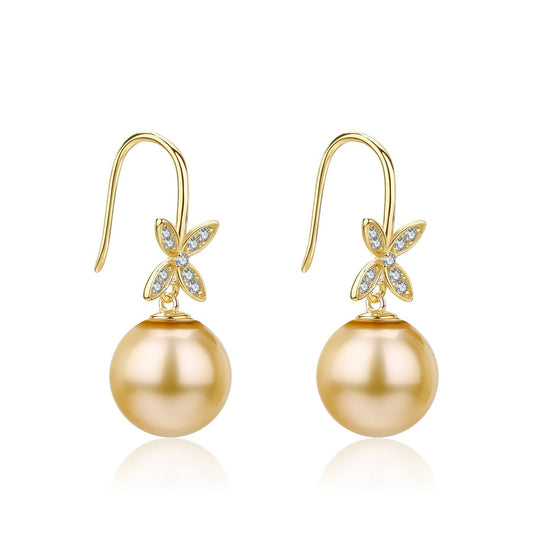 Golden South Sea Pearl Hook Earrings Set