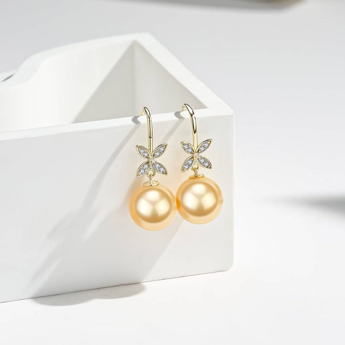 Golden South Sea Pearl Hook Earrings Set