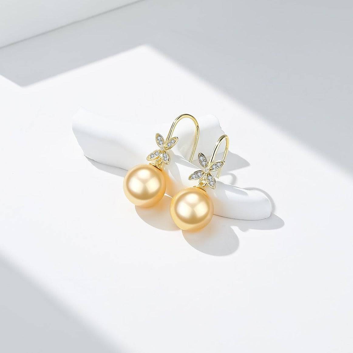 Golden South Sea Pearl Hook Earrings Set