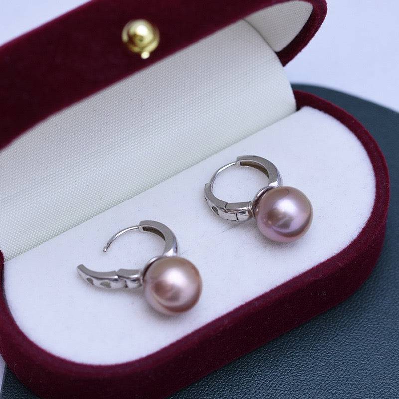 Purple Freshwater Pearl Classic Hoop Earrings