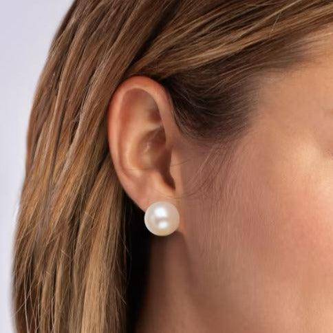 Classic Button Freshwater Pearl Stud Earrings 11-12mm