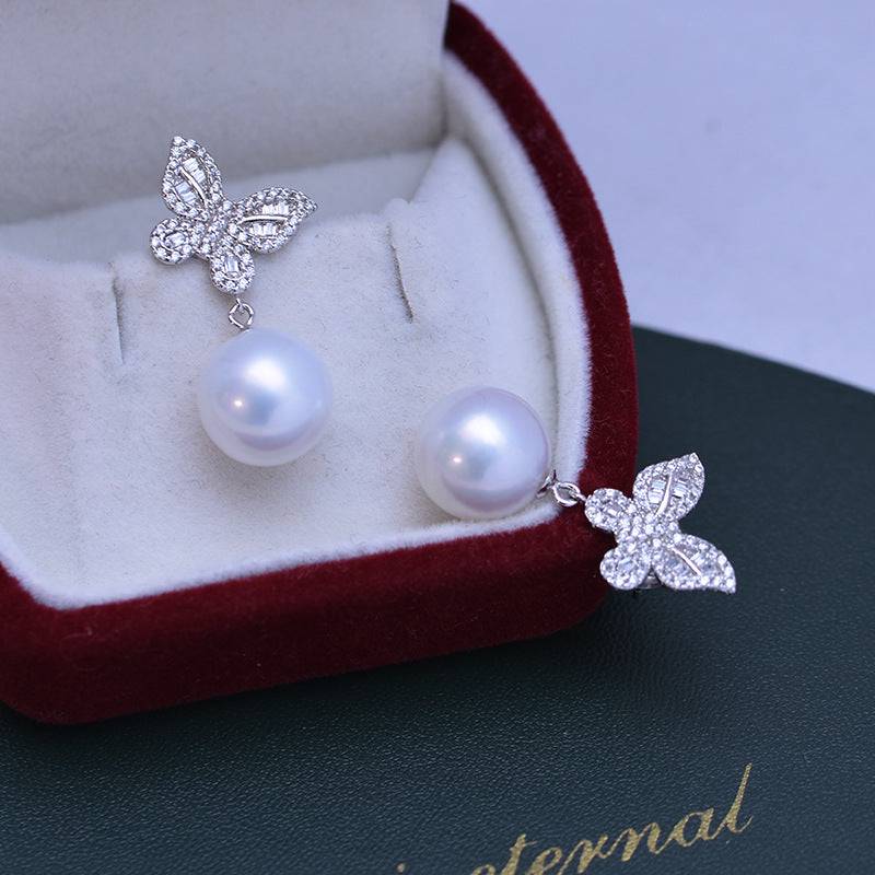 Butterfly Silver Earrings with Freshwater Pearls