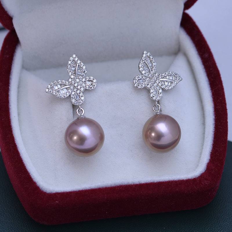 Butterfly Silver Earrings with Freshwater Pearls