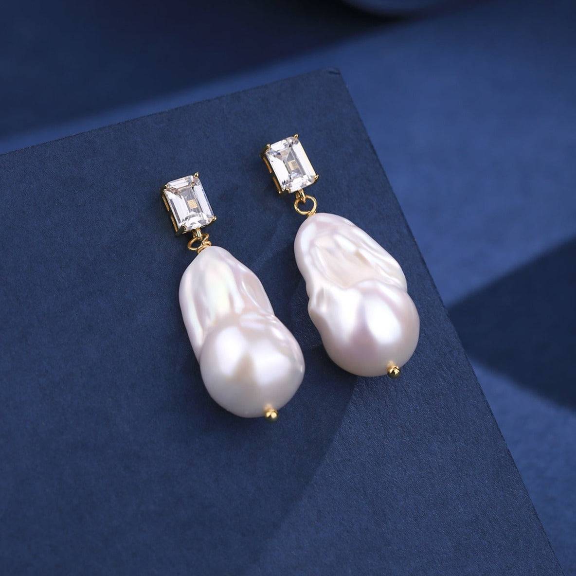 Baroque Pearl Earrings with Cubic Zirconia