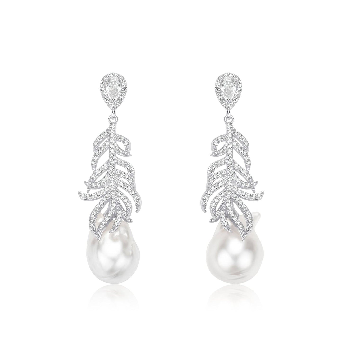 Champagne Pearl and Feather Earrings