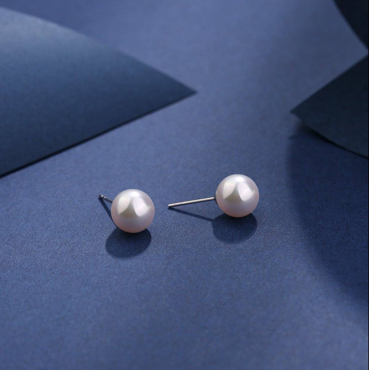 White Akoya Round Pearl Stud Earrings 5.5 to 8.5mm