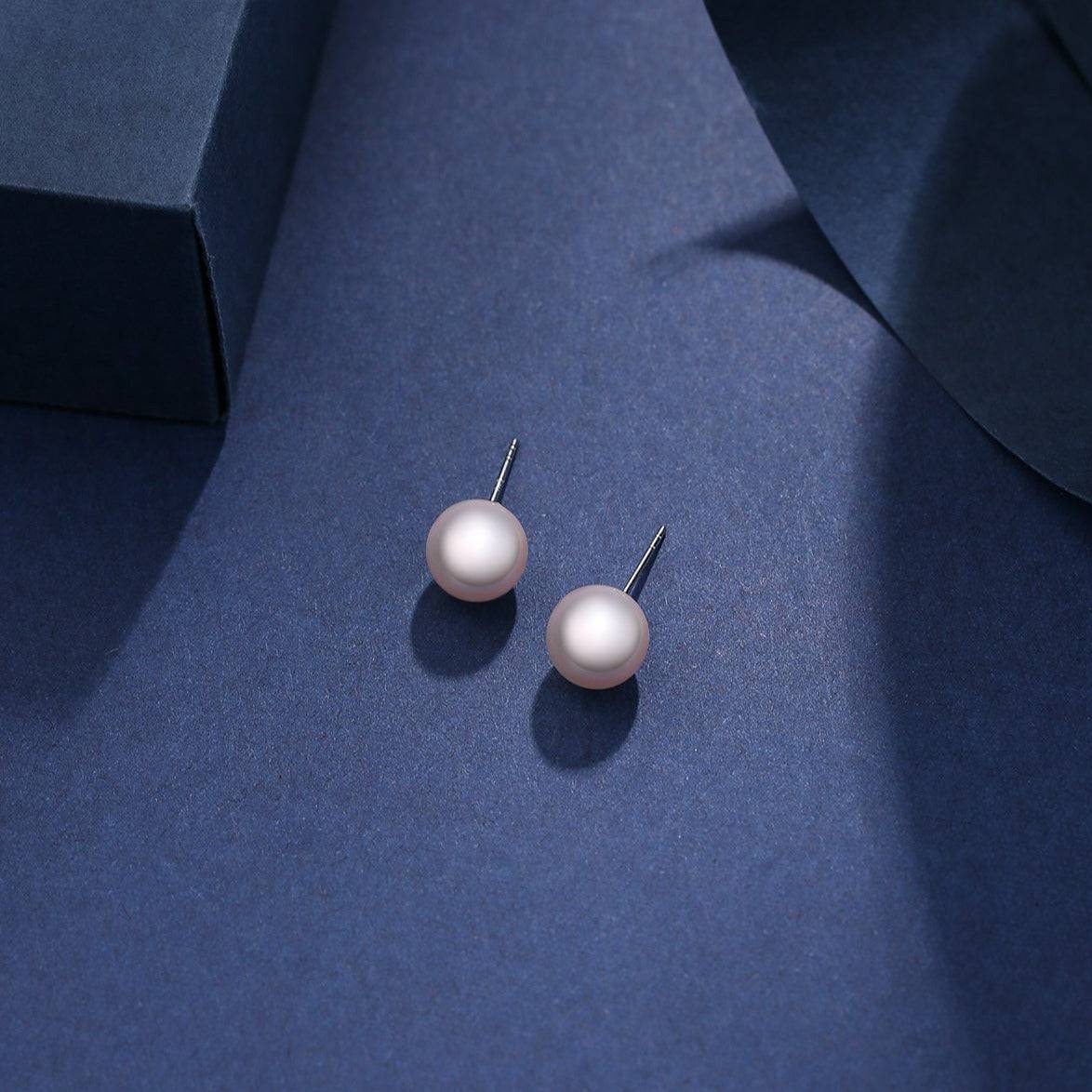 White Akoya Round Pearl Stud Earrings 5.5 to 8.5mm