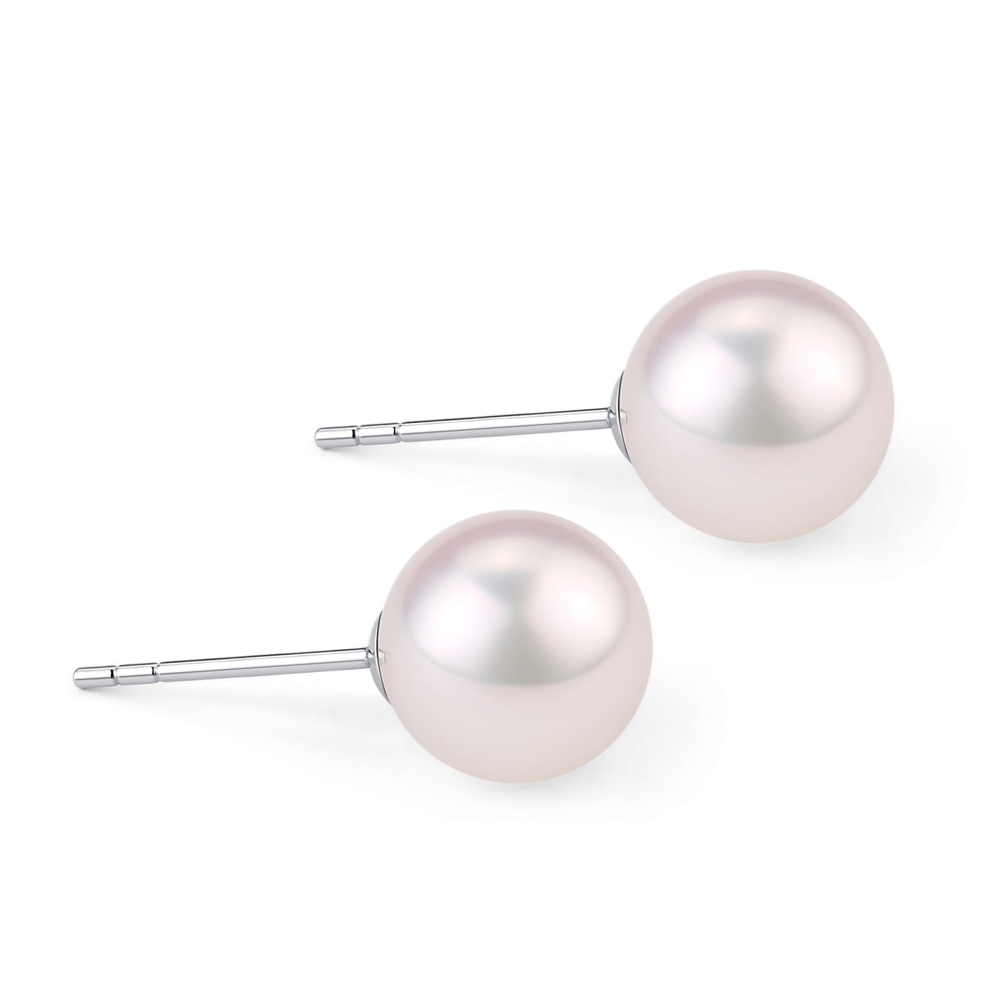 White Akoya Round Pearl Stud Earrings 5.5 to 8.5mm