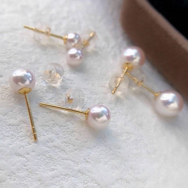 White Akoya Round Pearl Stud Earrings 5.5 to 8.5mm