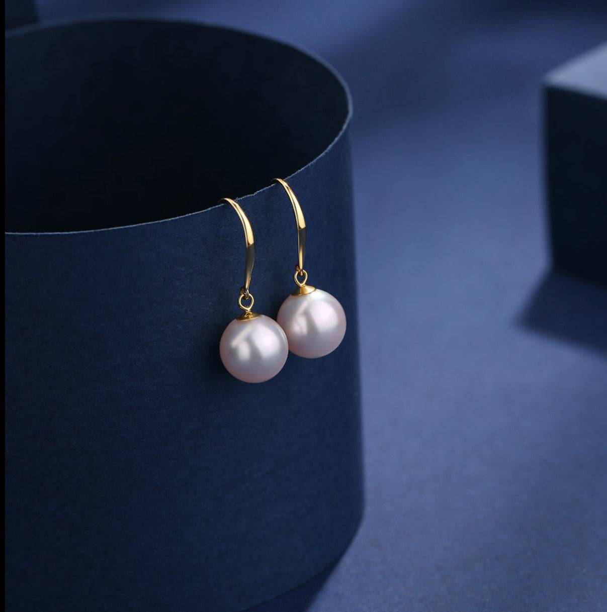 White Akoya Pearl Drop Earrings with 7-7.5mm Pearls