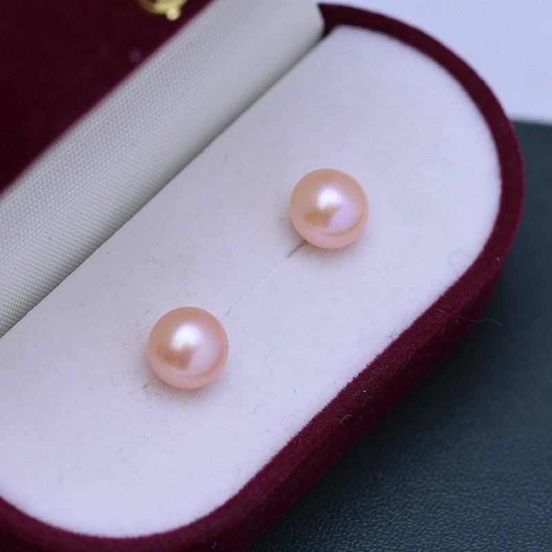 Pink Button Freshwater Pearl Stud Earrings 7-8mm