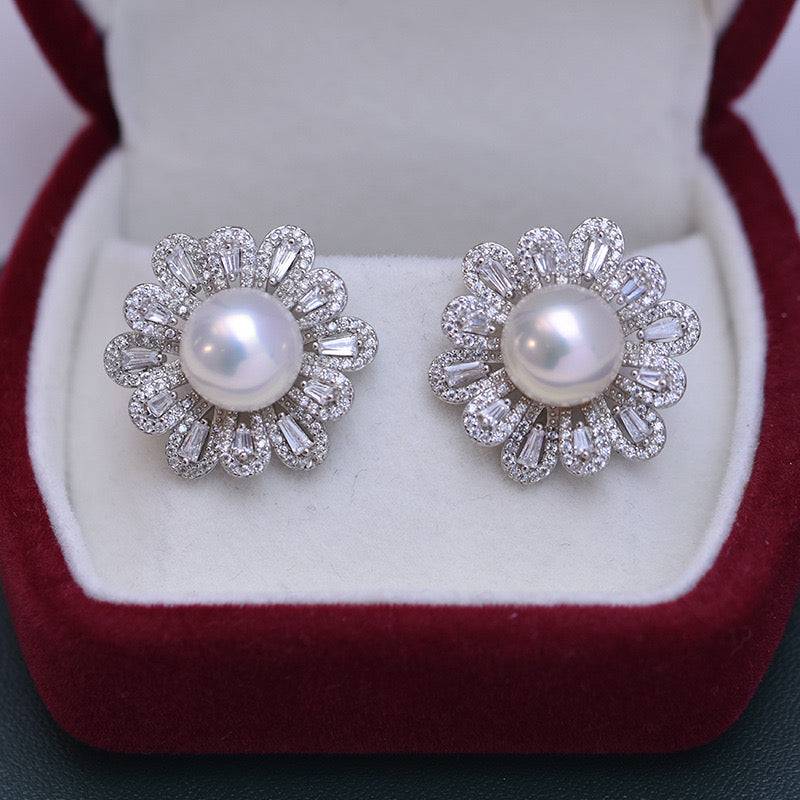 Floral Design 9-10mm Freshwater Pearl Earrings