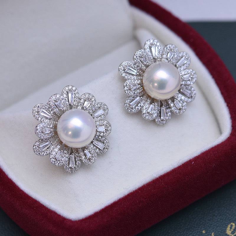 Floral Design 9-10mm Freshwater Pearl Earrings