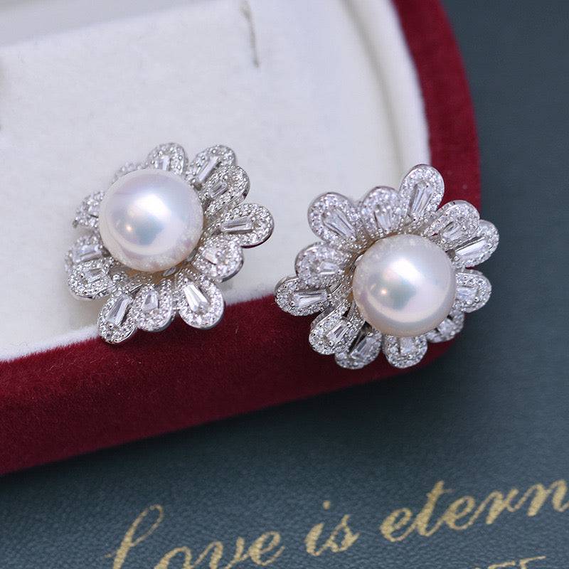 Floral Design 9-10mm Freshwater Pearl Earrings