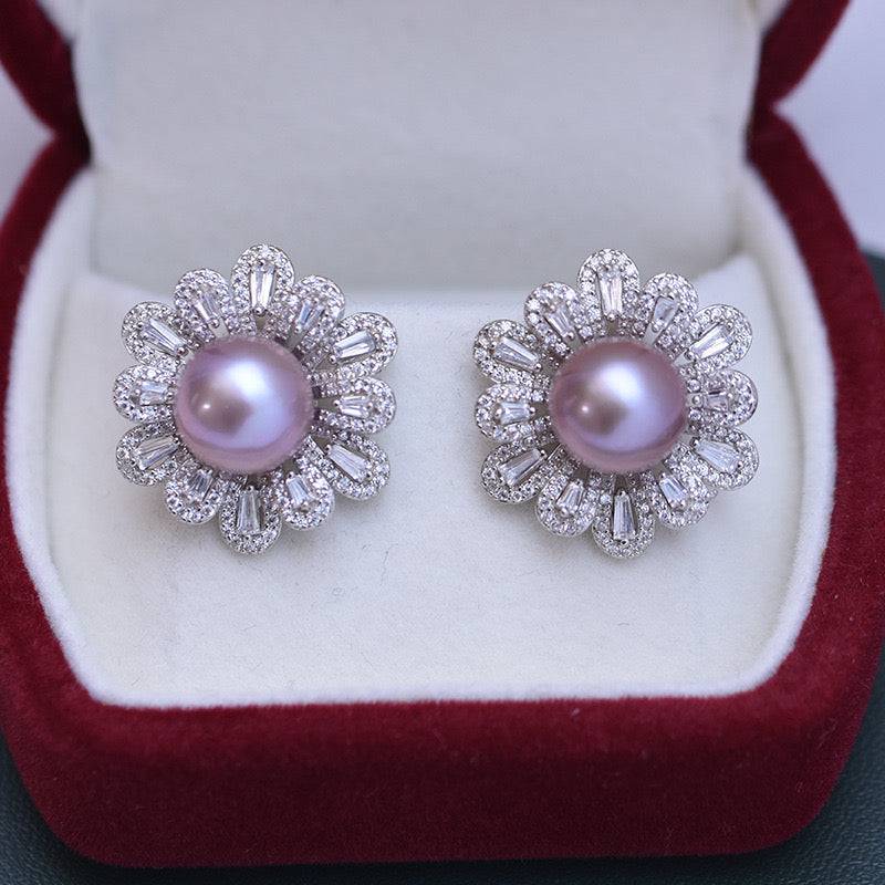 Floral Design 9-10mm Freshwater Pearl Earrings