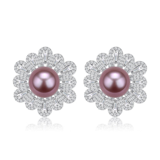 Floral Design 9-10mm Freshwater Pearl Earrings