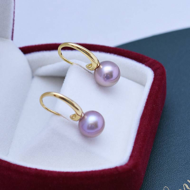 Freshwater Purple Pearl Large Hook Earrings Set