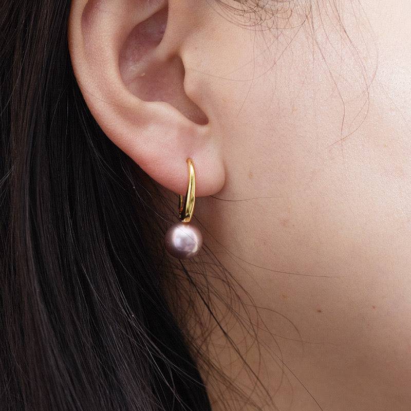 Freshwater Purple Pearl Large Hook Earrings Set