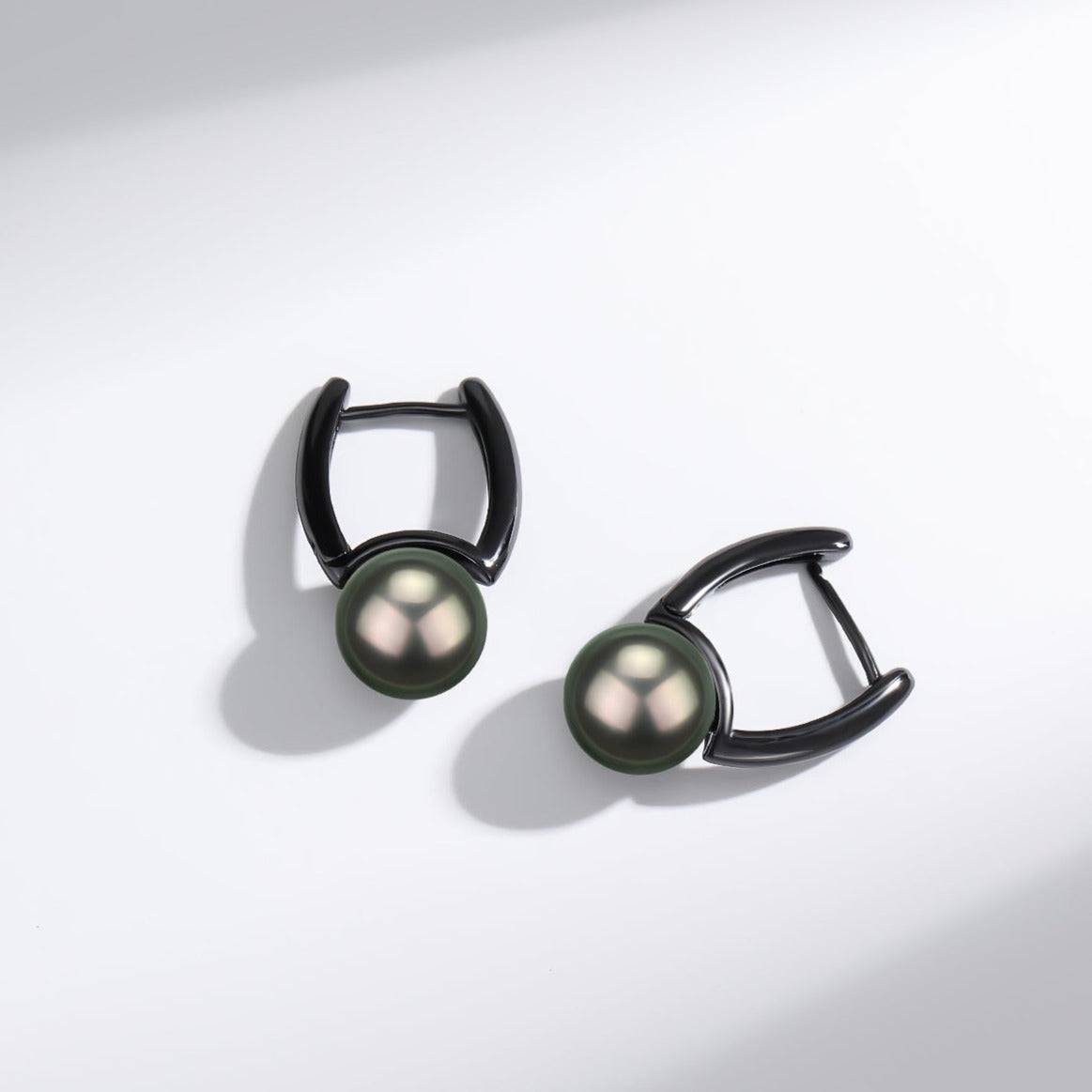 Tahitian Pearl and Noir Elegance Barrel Earrings