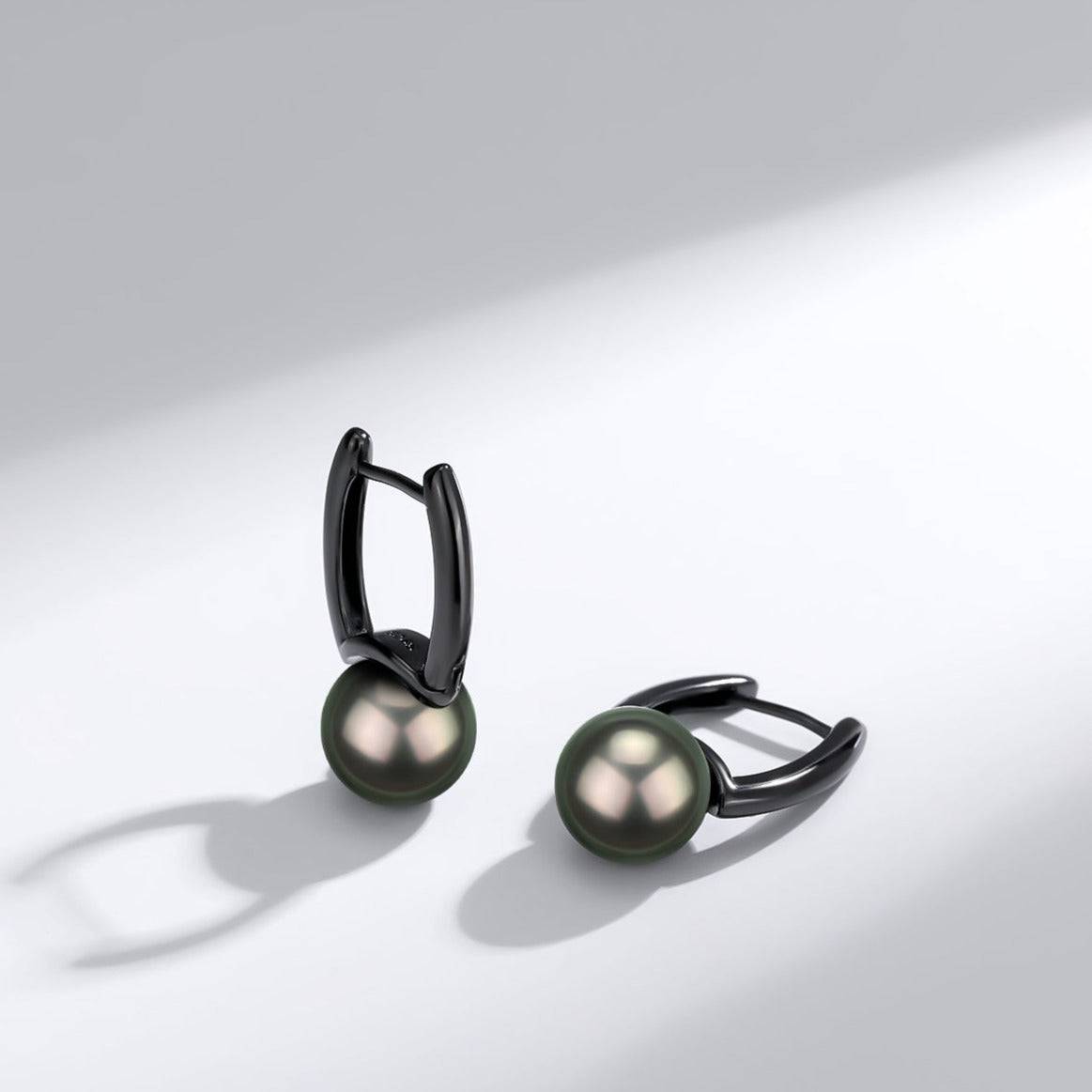 Tahitian Pearl and Noir Elegance Barrel Earrings