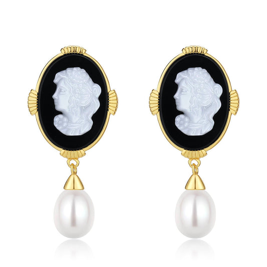 Freshwater Pearl Cameo Earrings in Elegant Design