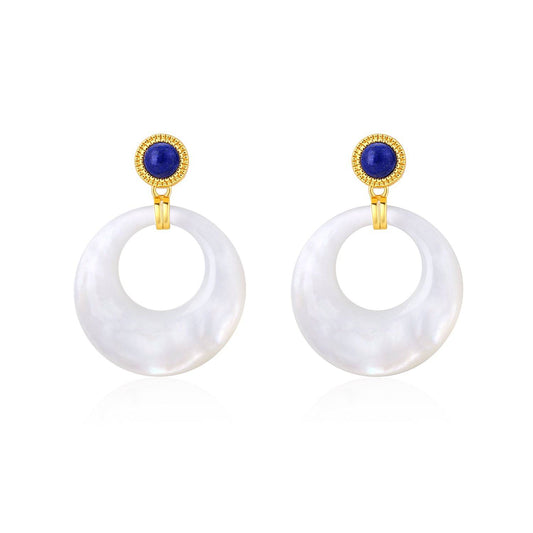 Lapis Lazuli Circle Earrings with Mother of Pearls