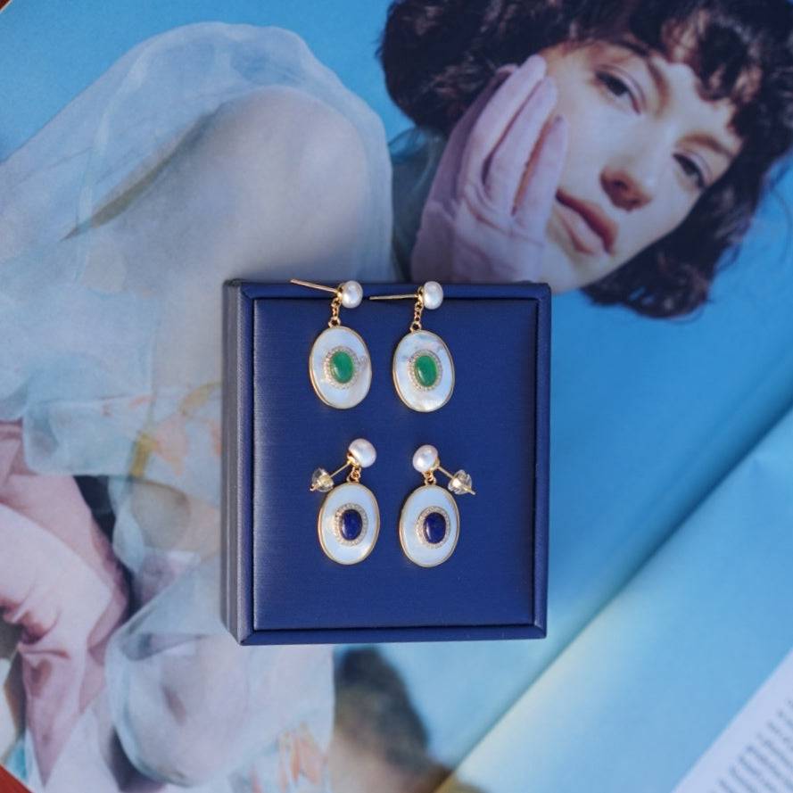 Lapis Lazuli and Mother of Pearl Earrings in Gold Vermeil