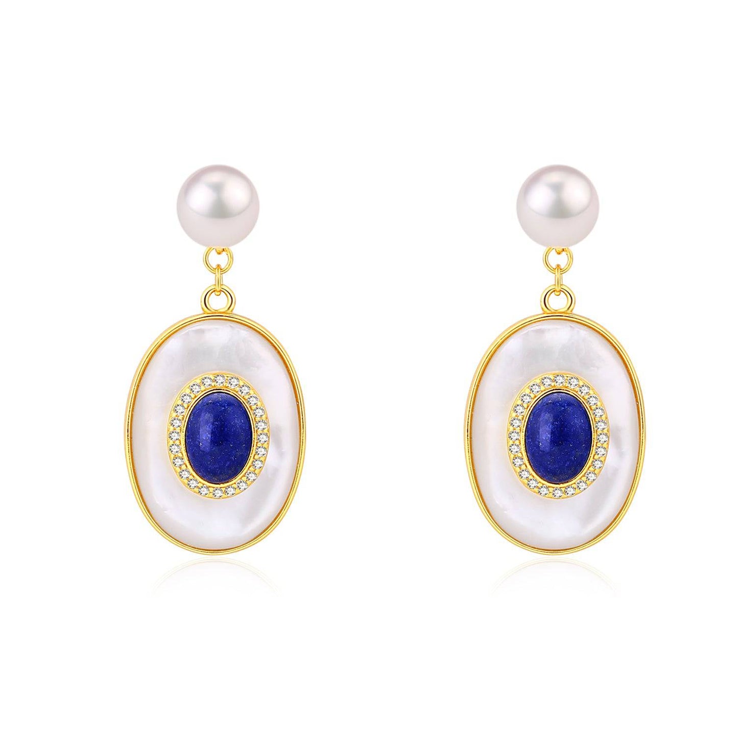 Lapis Lazuli and Mother of Pearl Earrings in Gold Vermeil