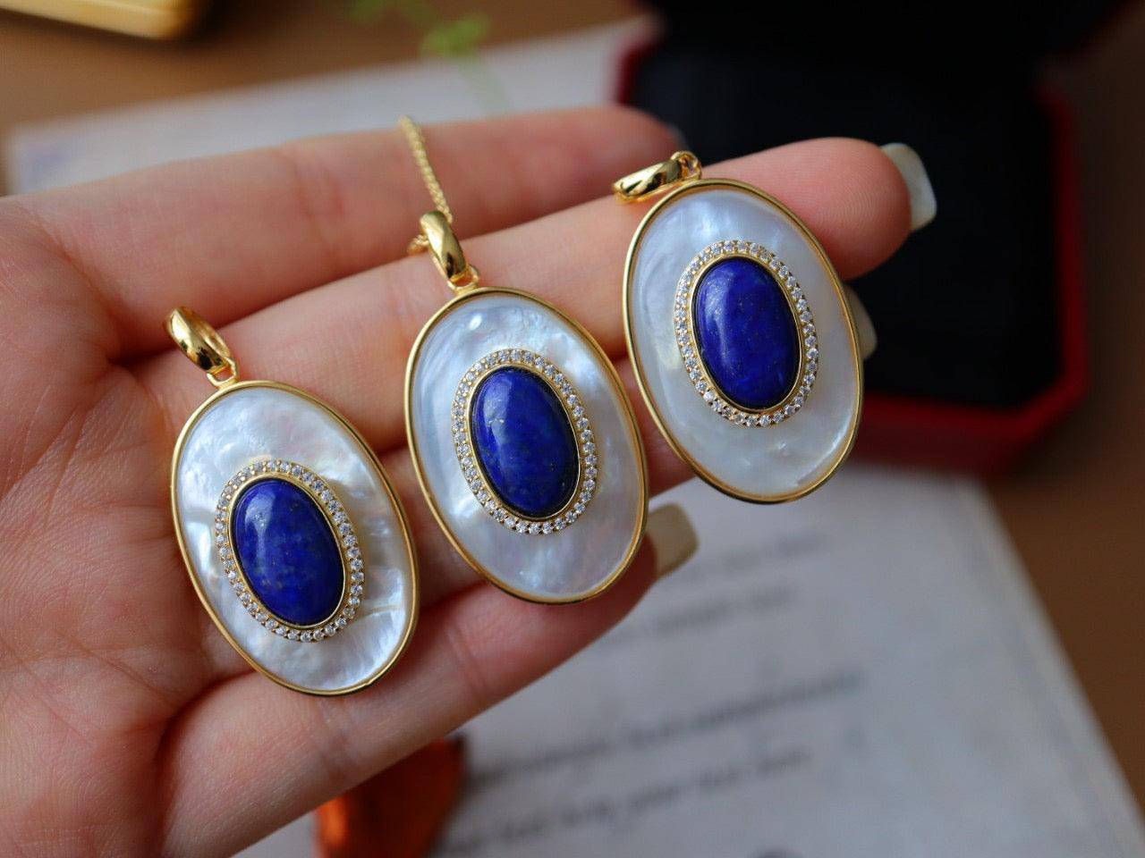 Lapis Lazuli and Mother of Pearl Earrings in Gold Vermeil