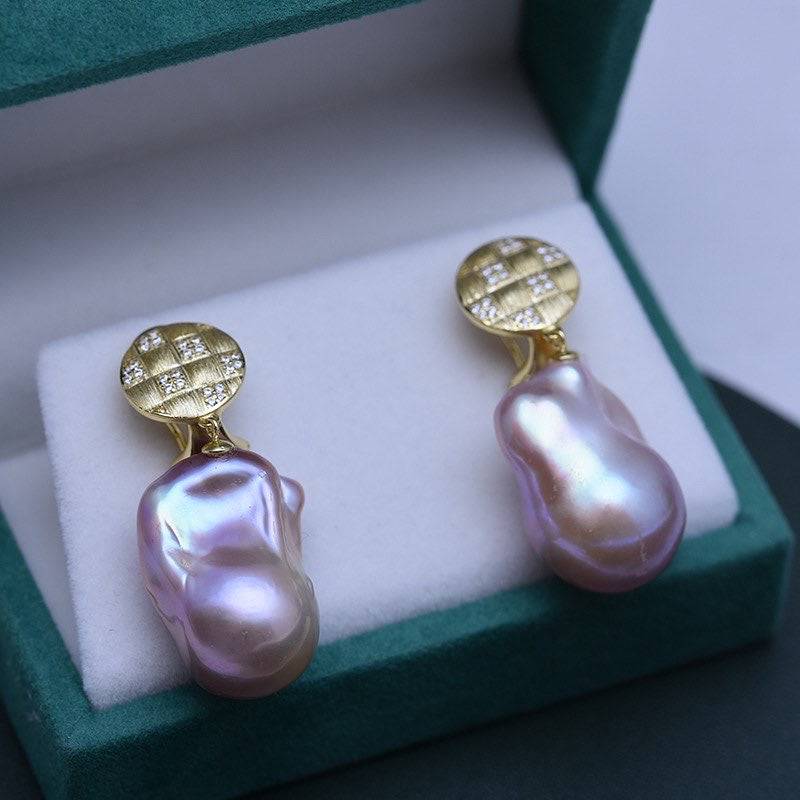 Elegant Purple Large Baroque Pearl Earrings