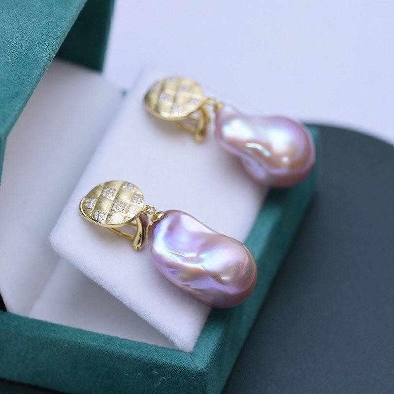 Elegant Purple Large Baroque Pearl Earrings