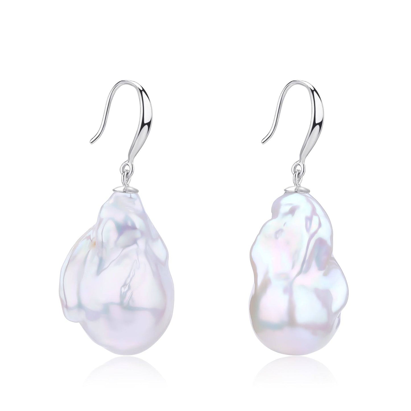 White Freshwater Baroque Pearl Earrings in Sterling Silver