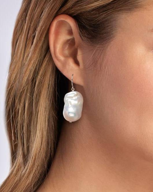 White Freshwater Baroque Pearl Earrings in Sterling Silver