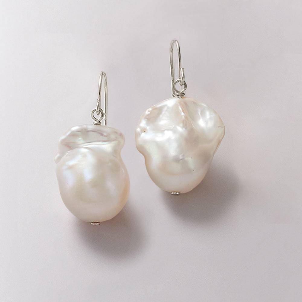 White Freshwater Baroque Pearl Earrings in Sterling Silver