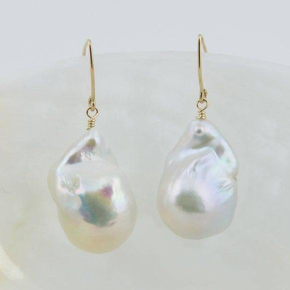 White Freshwater Baroque Pearl Earrings in Sterling Silver