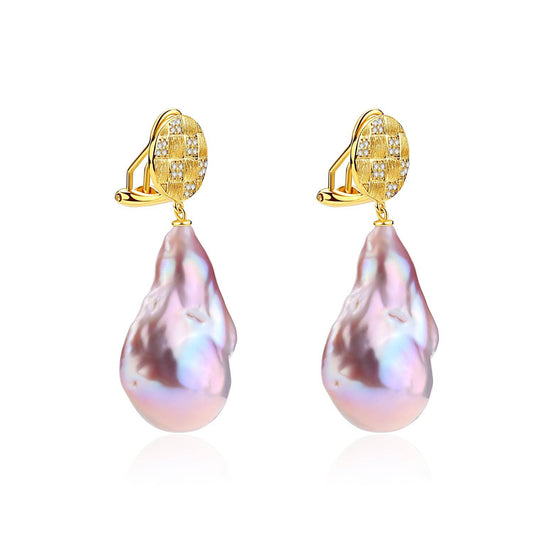 Large Purple Baroque Pearl Earrings