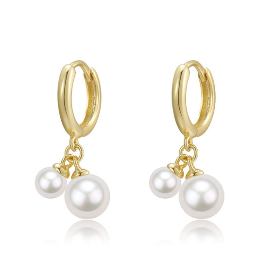 Gold Hoop Earrings with Dual Freshwater Pearls