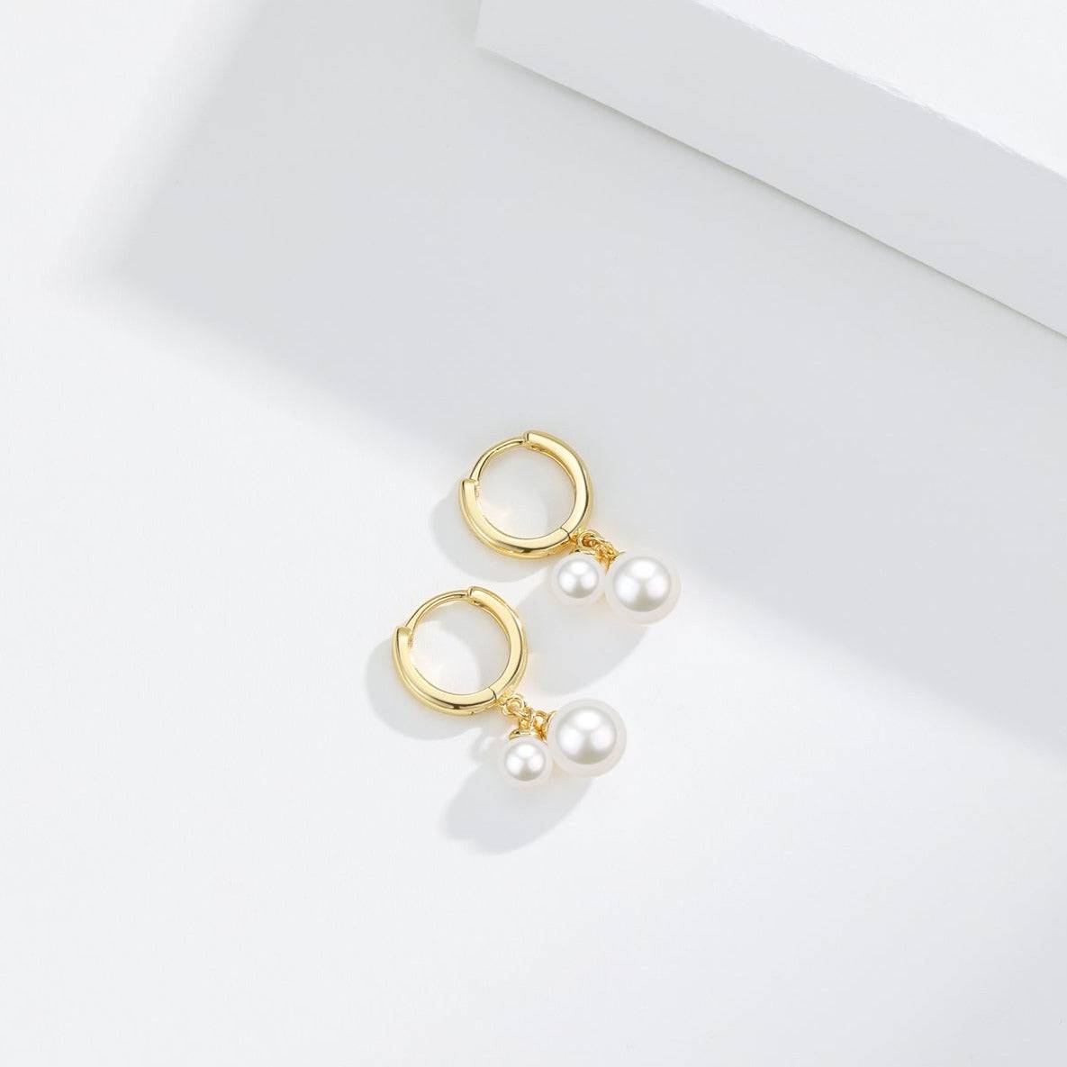 Gold Hoop Earrings with Dual Freshwater Pearls