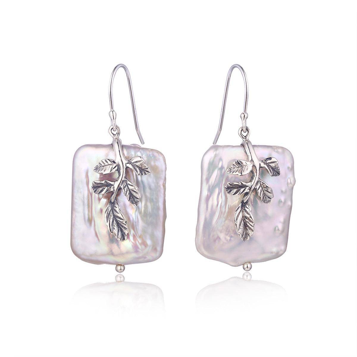 Baroque Freshwater Pearl Leaf Earrings Silver