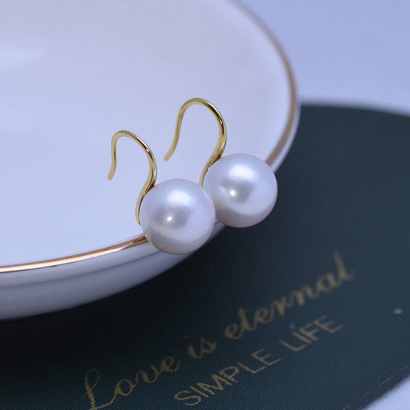 Classic Hook Earrings with Freshwater White Pearls